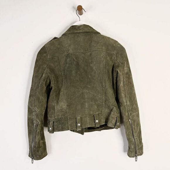 BlankNYC Backhanded Olive Green Suede Leather Moto Jacket - Picture 3 of 5